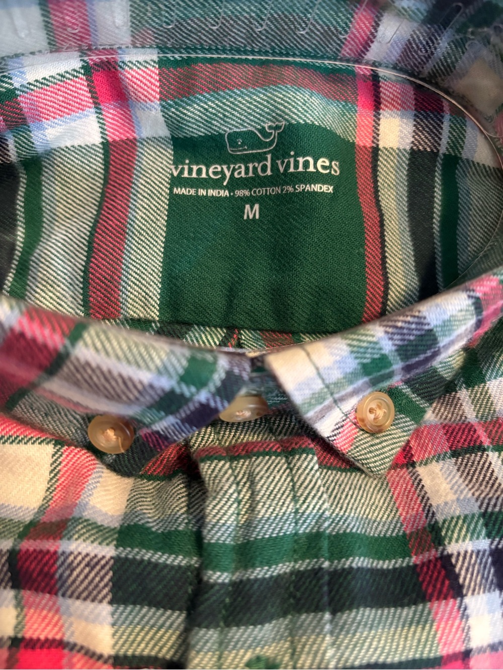 NWT Vineyard Vines Green, Red & Cream Plaid Flannel Shirt